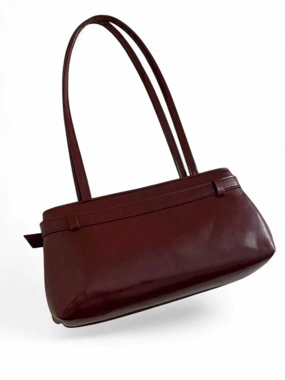 Women's Burgundy Shoulder Bag with Belt Detail